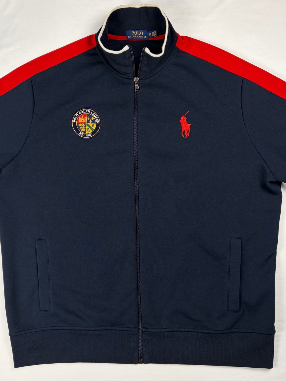 Polo Ralph Lauren XL Navy Red Double Knit Track Jacket Big Pony Crest - Picture 3 of 10